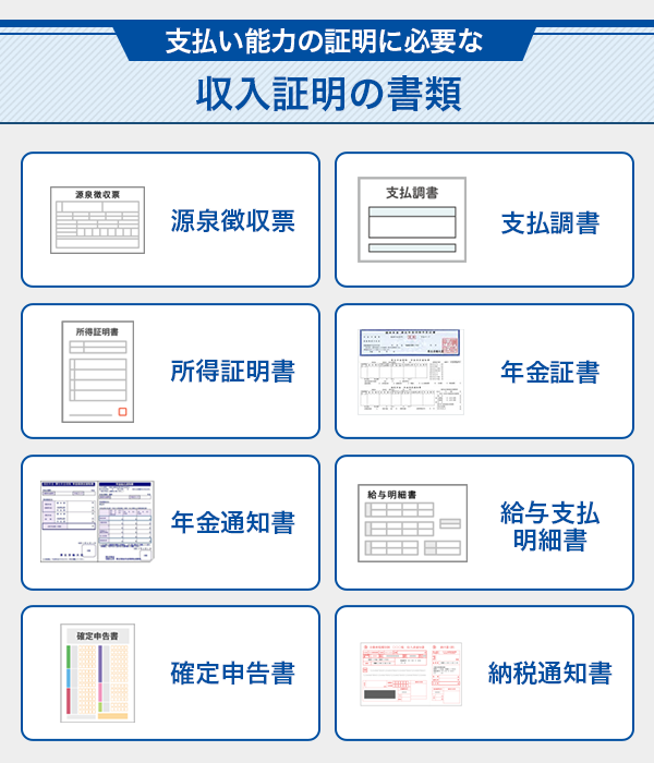 支払い能力の証明に必要な収入証明の書類