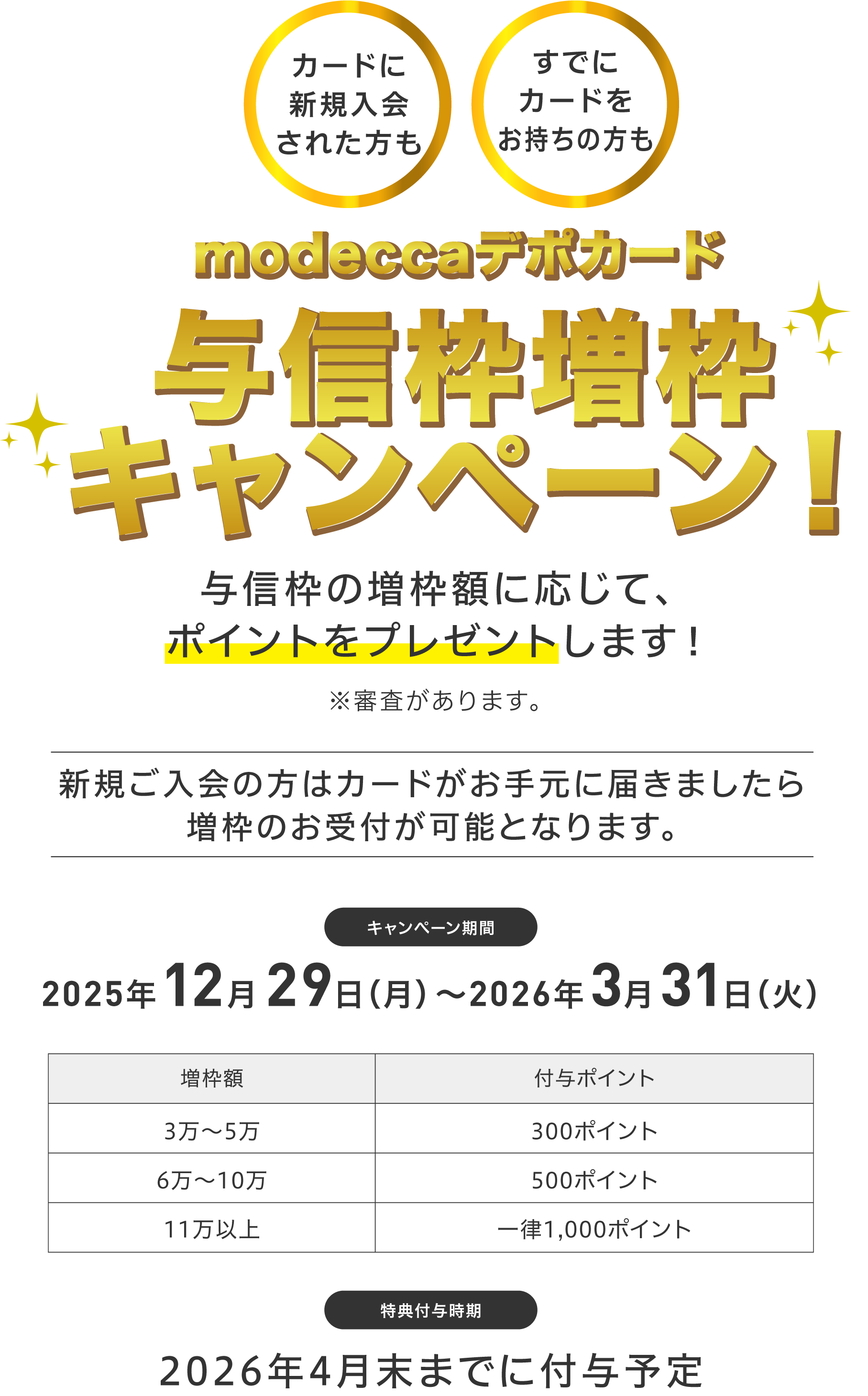 modeccaデポカード与信枠増枠キャンペーン