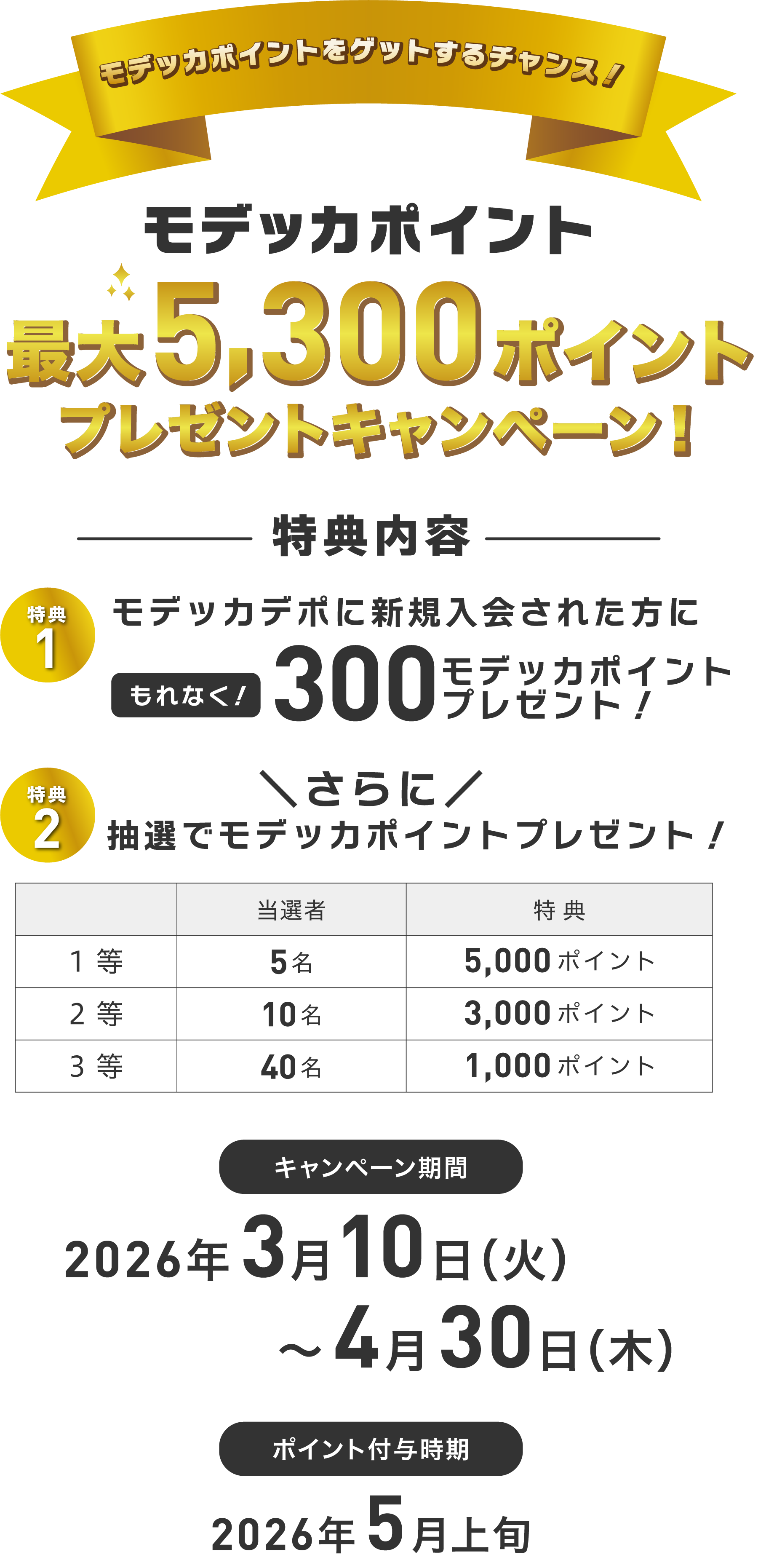 モデッカポイント最大5,300ポイントプレゼントキャンペーン！